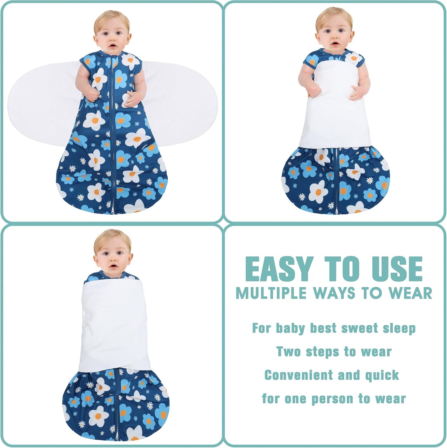 Newborn Sleep Sack Baby Swaddle,3-Way Adjustable Wearable Blanket,100% Rayon Cotton Swaddling
