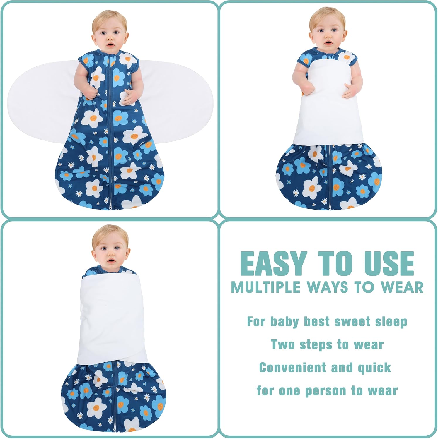 Newborn Sleep Sack Baby Swaddle,3-Way Adjustable Wearable Blanket,100% Rayon Cotton Swaddling
