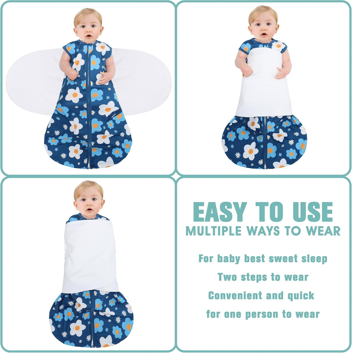 Newborn Sleep Sack Baby Swaddle,3-Way Adjustable Wearable Blanket,100% Rayon Cotton Swaddling