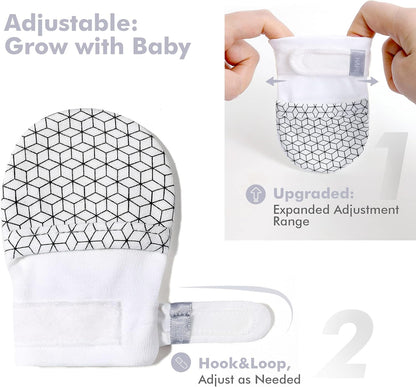 HAPIU Baby No Scratch Mittens Stay On, 100% Cotton Breathable, Adjustable Infant Gloves for Boys
