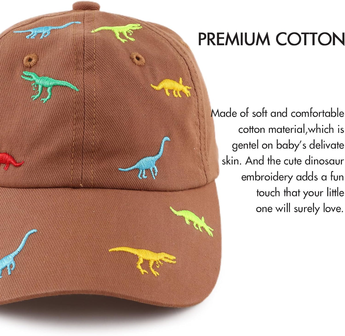 JANGANNSA Dinosaur Boys Girls Caps Embroidery Baby Baseball Caps Cotton Infant Toddler Kids Hat