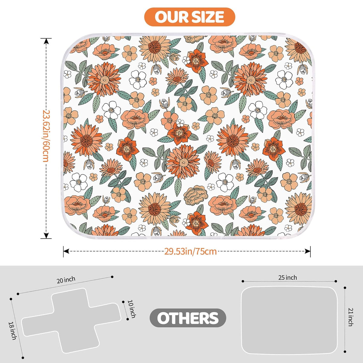 Diaper Changing Pads for Baby, Flower Change Mat, 3Layers Waterproof Change Pad Foldable Absorbent