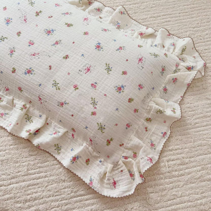 BuLuTu 2 Layers Muslin Cotton Toddler Pillowcase, 1 pc, 14"x20", Cute Pink Flower with Sheep