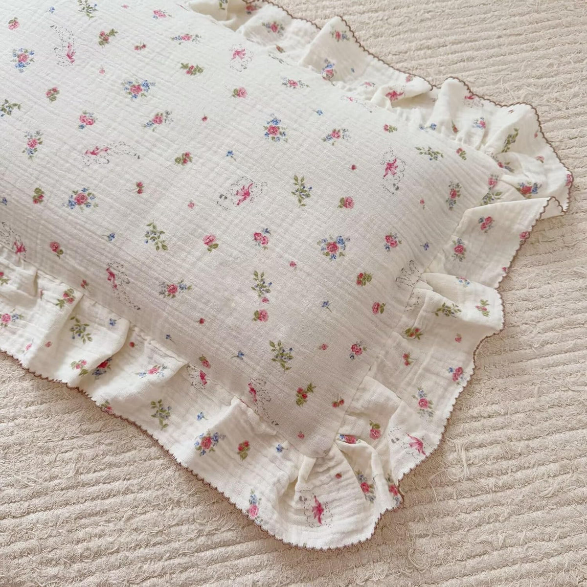 BuLuTu 100% Cotton Standard Pillow Case for Kids, 1 pc, 20"x26", Pink Floral Sheep Design Pillow