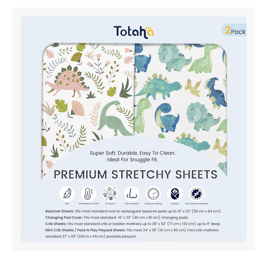TotAha Premium Soft Dinosaur Changing Pad Cover, Stretchy Jersey Knit Changing Table Cover, Ultra
