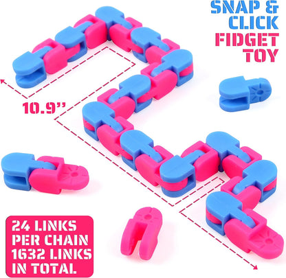 68 Pack 24 Links Wacky Tracks Snap and Click Fidget Toys,Fidget Snake Toy for Party Favors,Plastic