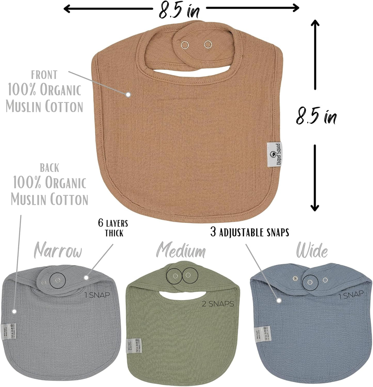 DiaperSquad's Baby Bibs for Drooling and Teething, Bibs for Boys, Baby Girl - Solid Cotton Baby