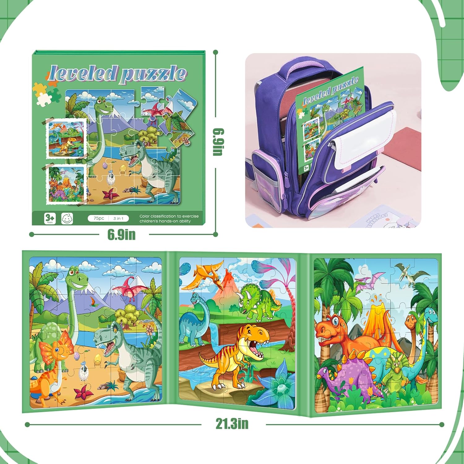 Magnetic Puzzles for Toddlers 3-5 , 75-Pieces Travel Toys , Dinosaur Puzzles Ages 4-6, Educational