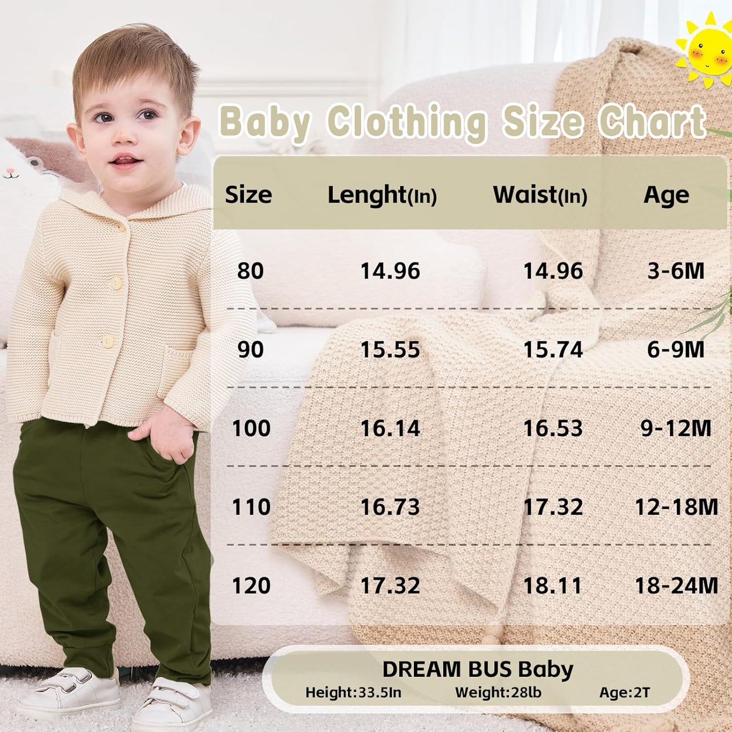 DREAM BUS Pack of 3 Toddler Jogger Pants with Pocket Toddler Boy Sweatpants Baby Boy Pants Infant