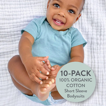 HonestBaby unisex-baby 10-pack Short Sleeve Bodysuits One-piece 100% Organic Cotton for Infant Baby