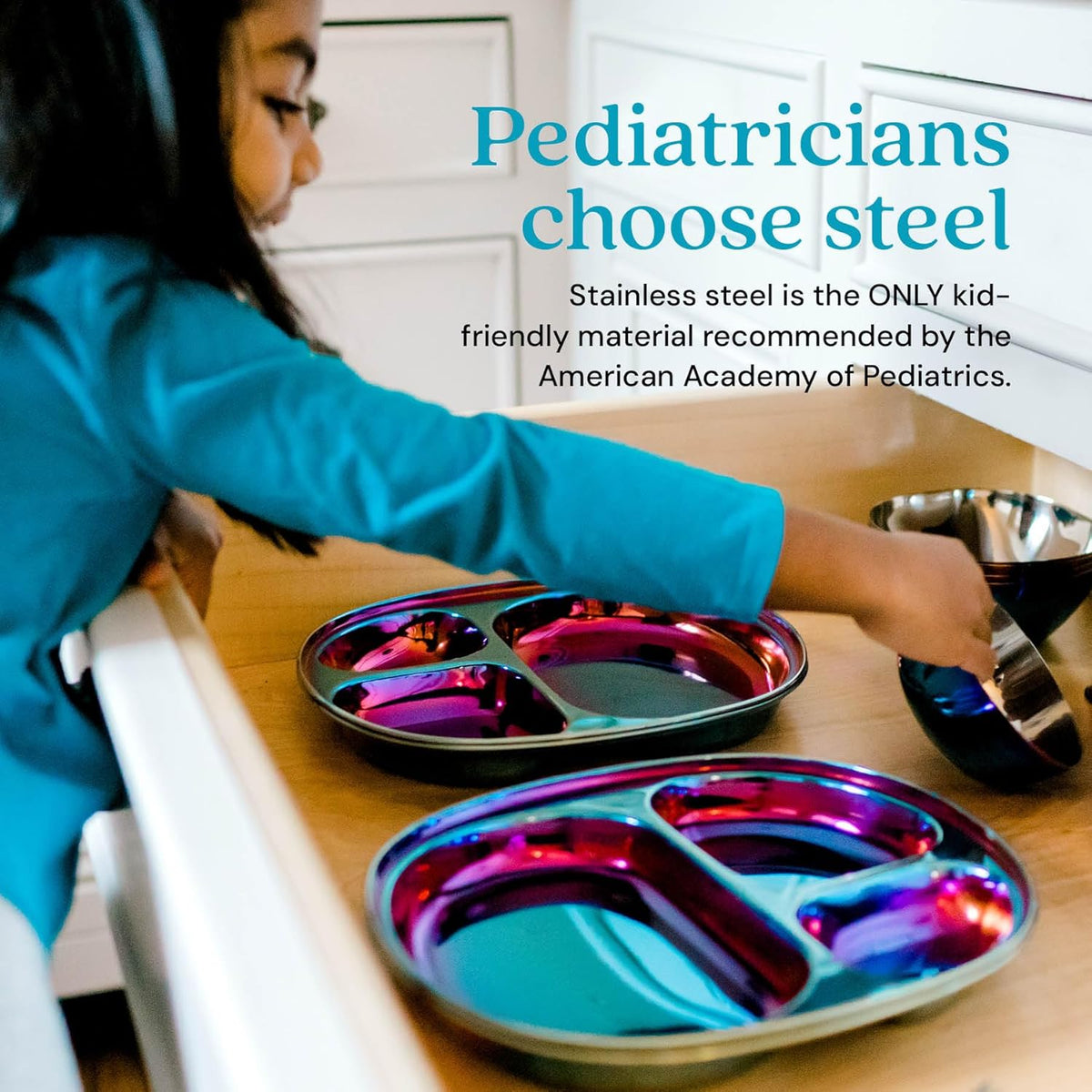 Ahimsa Stainless Steel Kids Plates - Divided Toddler Plates, Pediatrician Designed, Non Toxic