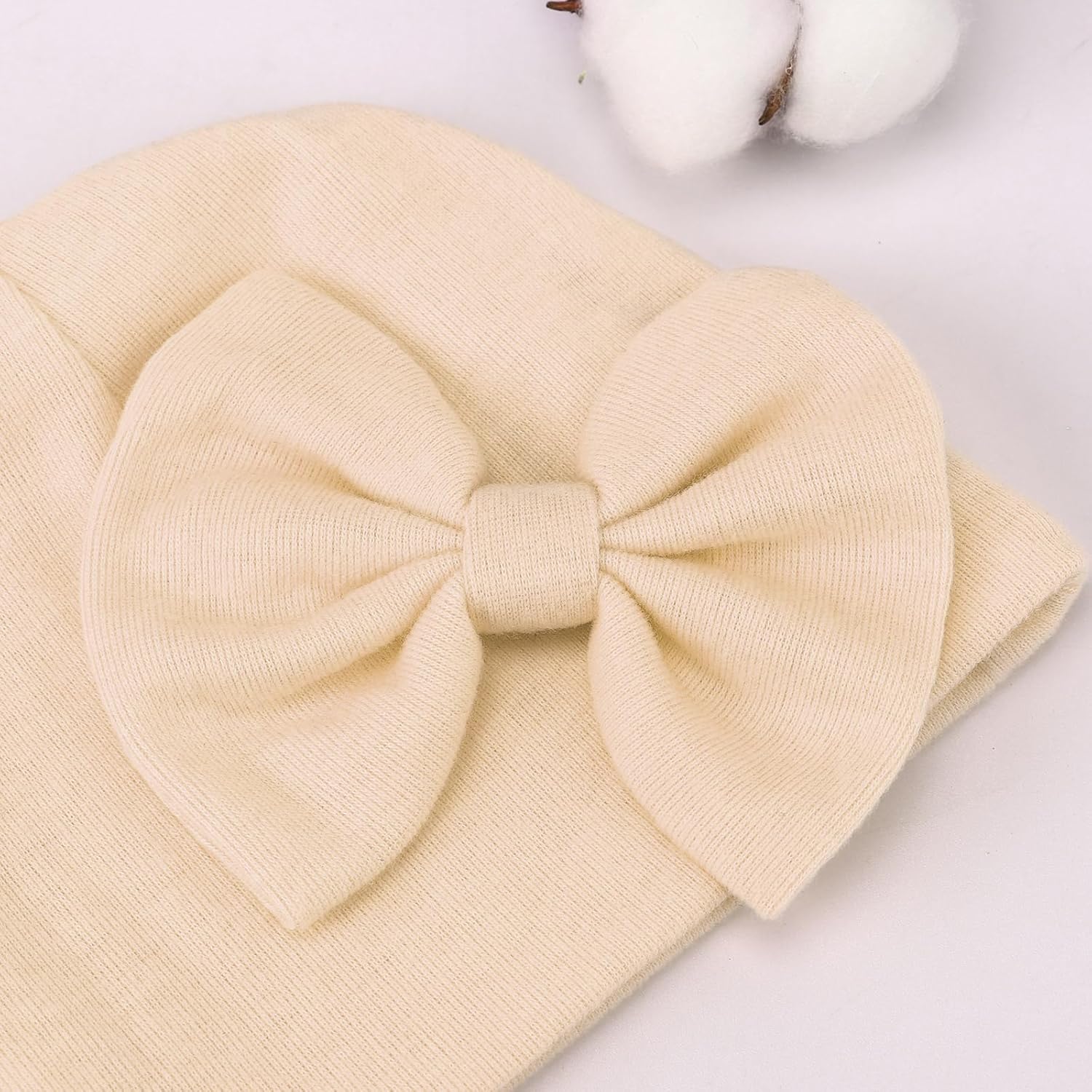 BQUBO Newborn Baby Hats Mittens Set Hospital Hat Beanie Infant Bow Hats Baby Gloves No Scratch