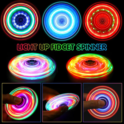 Gigilli Fidget Spinners 2 Pack, LED Light up Sensory Fidget Toys for Kids Adults, Glow in The Dark