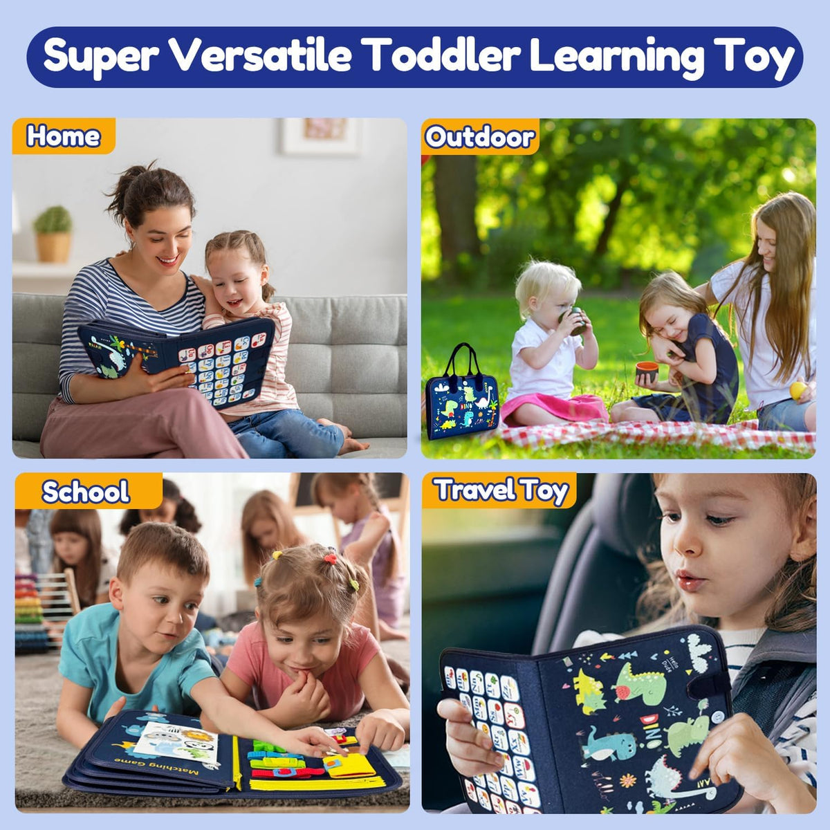 Qizfun Busy Board Book Montessori Toys for 1 2 3 4 Year Old, Boy Birthday Gifts, Educational