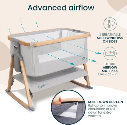 CoZee® Air Baby Bassinet & Bedside Sleeper - Rocking Bassinet for Baby, Fast-Folding with Travel