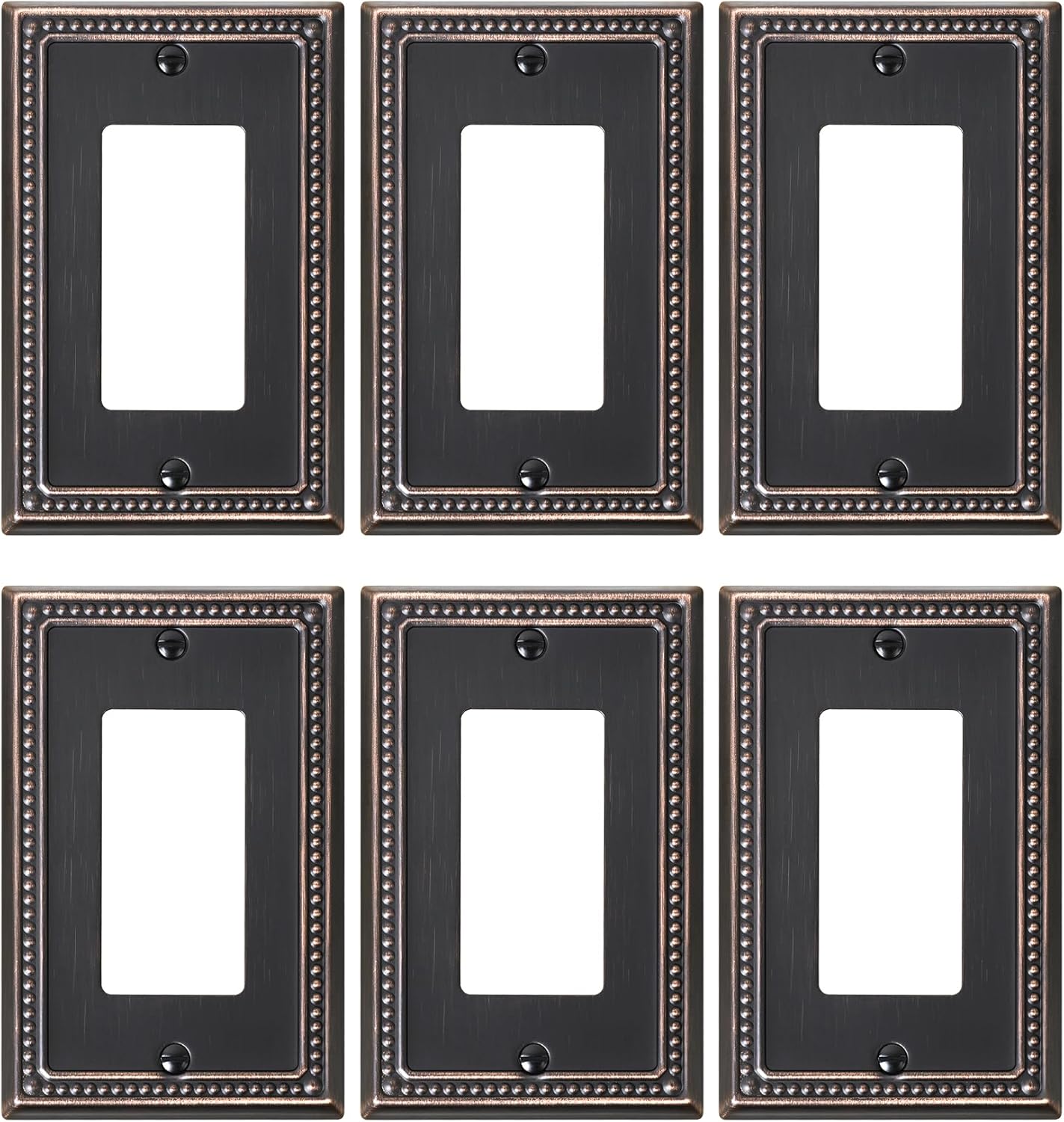 6-Pack Decorator Outlet Cover Plate, Decorative Switch Plates and Outlet Covers, Aged Bronze Metal