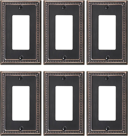6-Pack Decorator Outlet Cover Plate, Decorative Switch Plates and Outlet Covers, Aged Bronze Metal