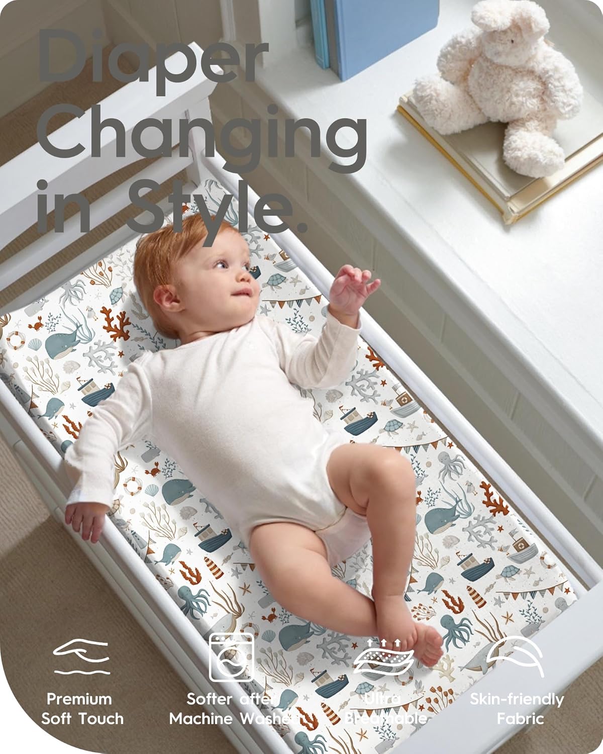 Extra Stretchy Changing Pad Cover, TotBasic Ultra Soft Premium Jersey Knit Changing Pad Sheets