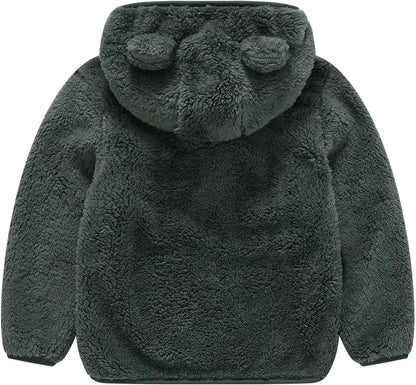 AIWUHE Toddler Boys Girls Hooded Jacket Fleece Hoodie Winter Warm Solid Color Teddy Coat Zip-up