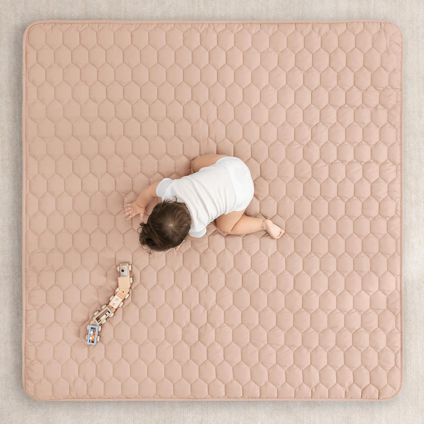 Comfy Cubs Square Kids Play Mat - 56 x 56 inches Soft Quilted Baby Floor Mat with Non-Slip Bottom