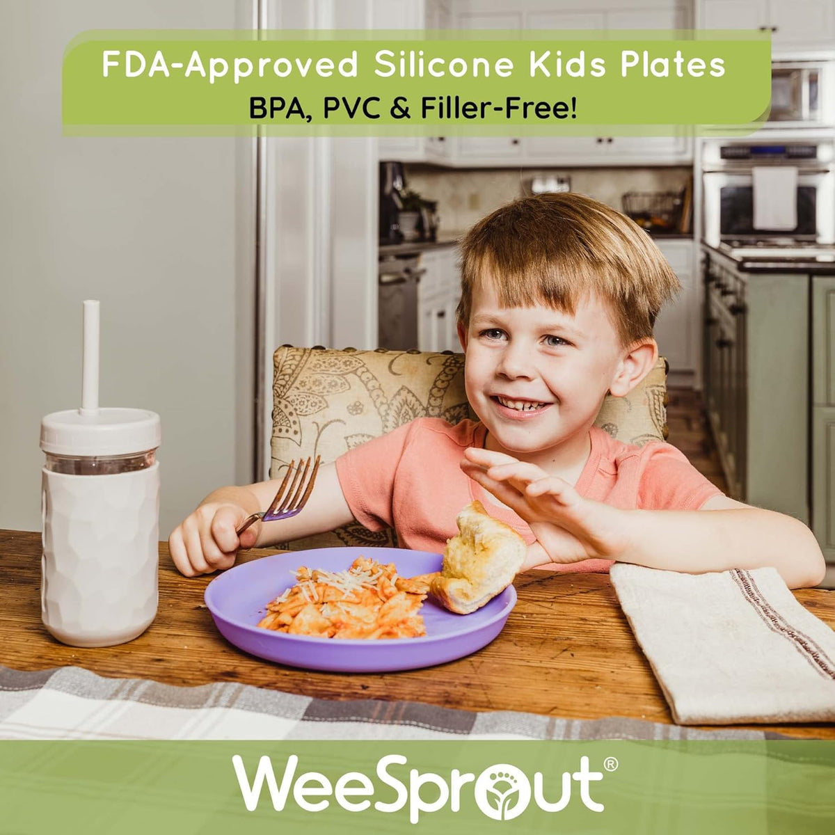 WeeSprout Baby & Toddler Non-Suction Plates with Lids, 100% Food Grade Silicone Plates, Premium