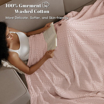 PHF 100% Cotton Waffle Weave Blanket Queen Size, Soft Lightweight Breathable Cozy Summer Blankets