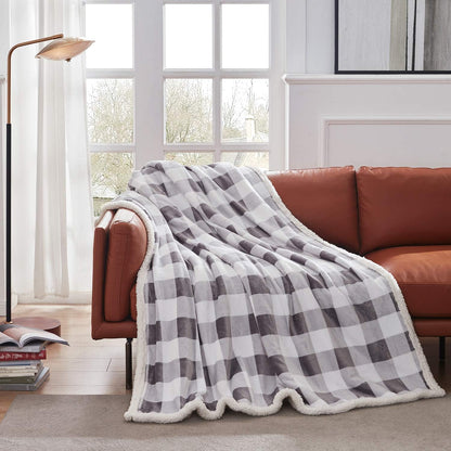 Touchat Sherpa Plaid Twin Blanket 60" X 70", Fuzzy Fluffy Soft Cozy Throw Blanket, Twin Size Plush