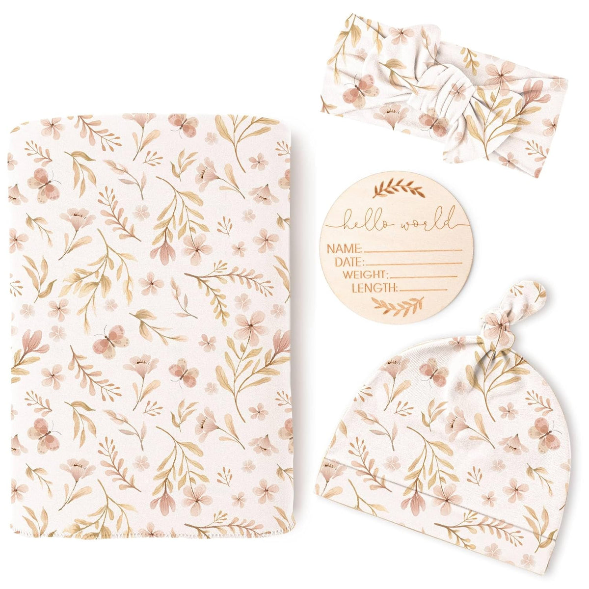 Konssy Baby Girl Newborn Receiving Blanket with Matching Headband and Beanie Set Baby Swaddle