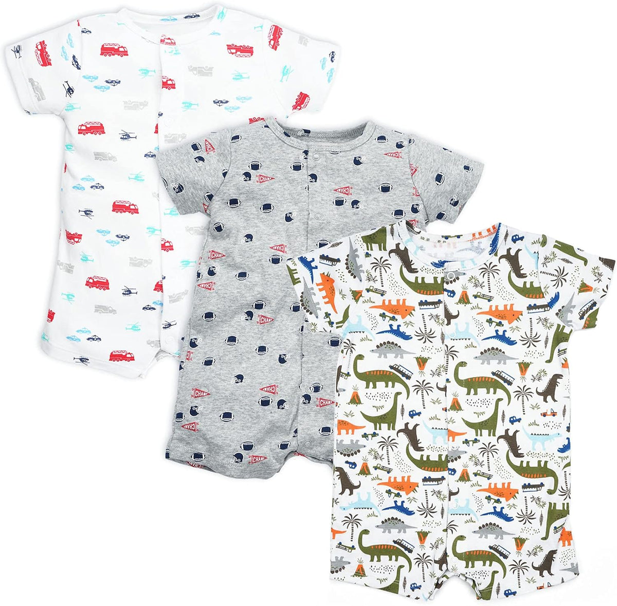 3-Pack 100% Cotton Baby Boy Rompers,0-24Months Short Sleeve Toddler Romper,Breathable Spring/Summer
