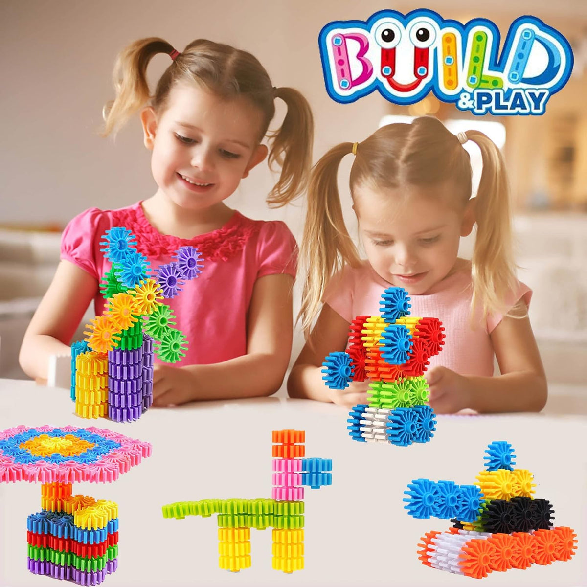 Gears Interlocking Learning Set, STEM Construction Toy Set - Building Kids Toys 180 Pcs - 10 Colors