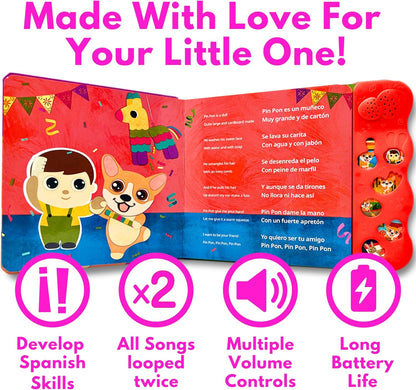 Musical Spanish Books for Kids 1-3, Spanish English Toys for Babies & Toddlers 1-3, Baby & Toddler