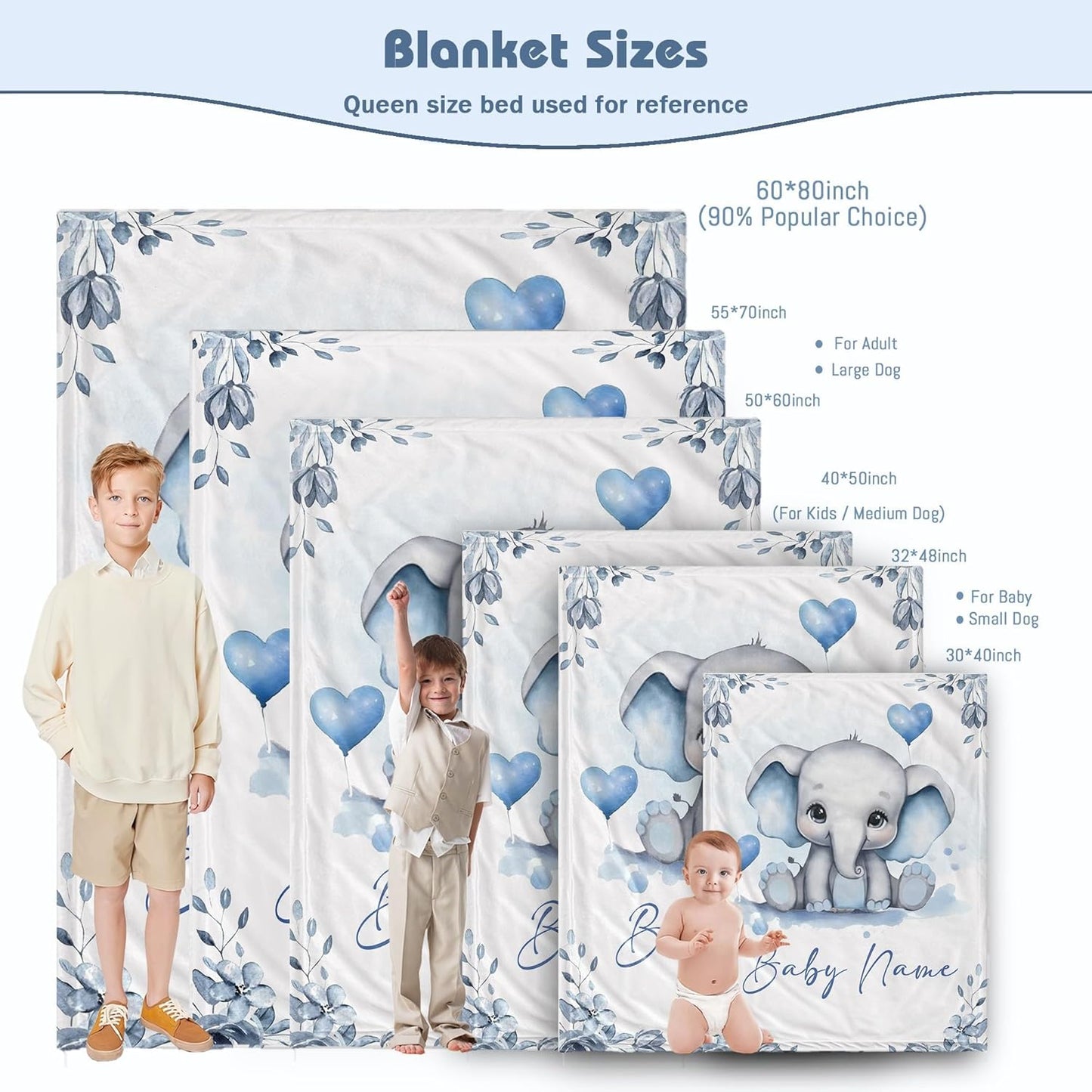Personalized Baby Blanket for Boy Girl Newborn Custom Elephant Blanket with Name Customized Gifts