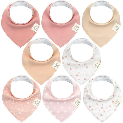 8-Pack Organic Baby Bandana Bibs for Girls - Super Absorbent Triangle Baby Bibs for Drooling and