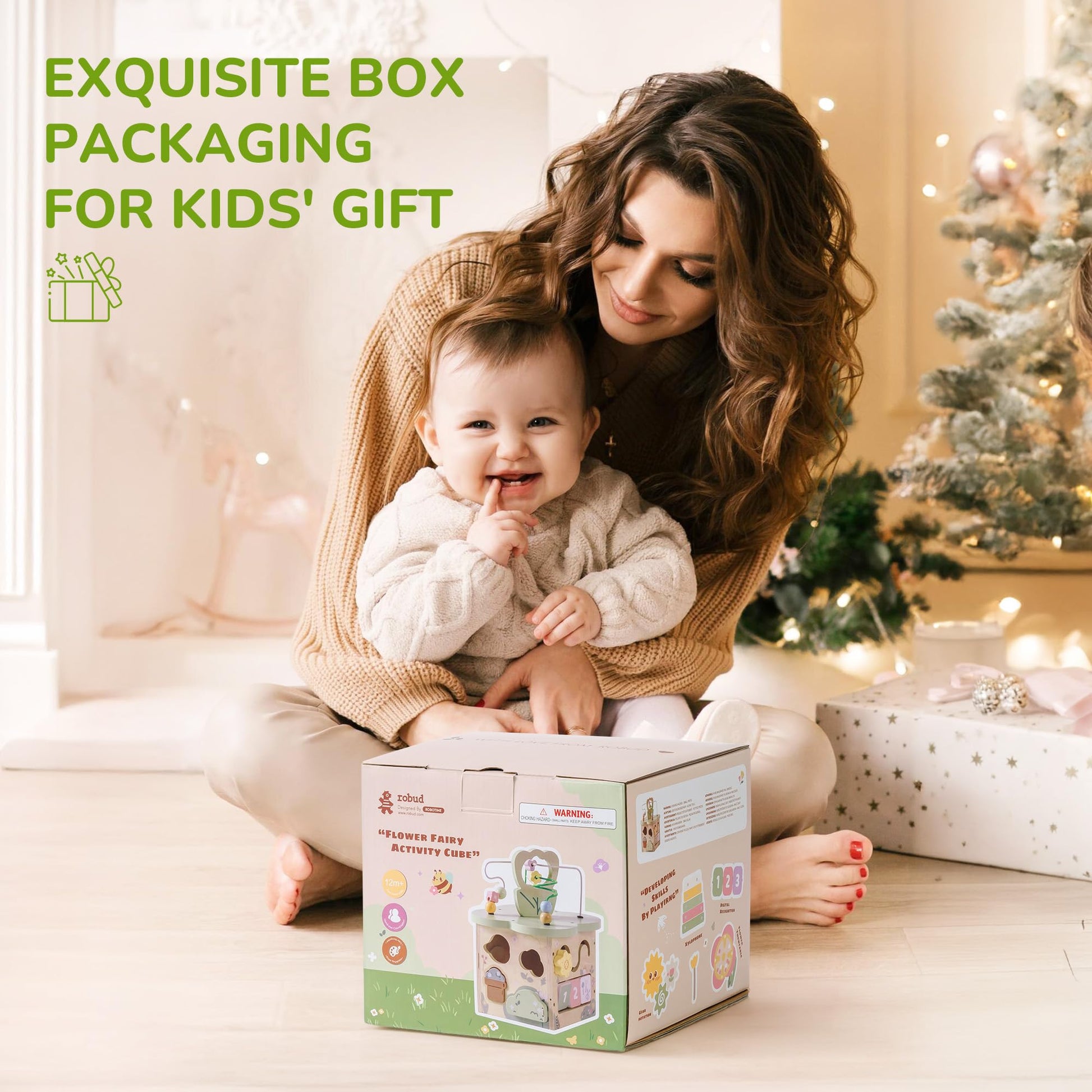 ROBUD Wooden Activity Cube, Educational Wooden Toys, Montessori Toys