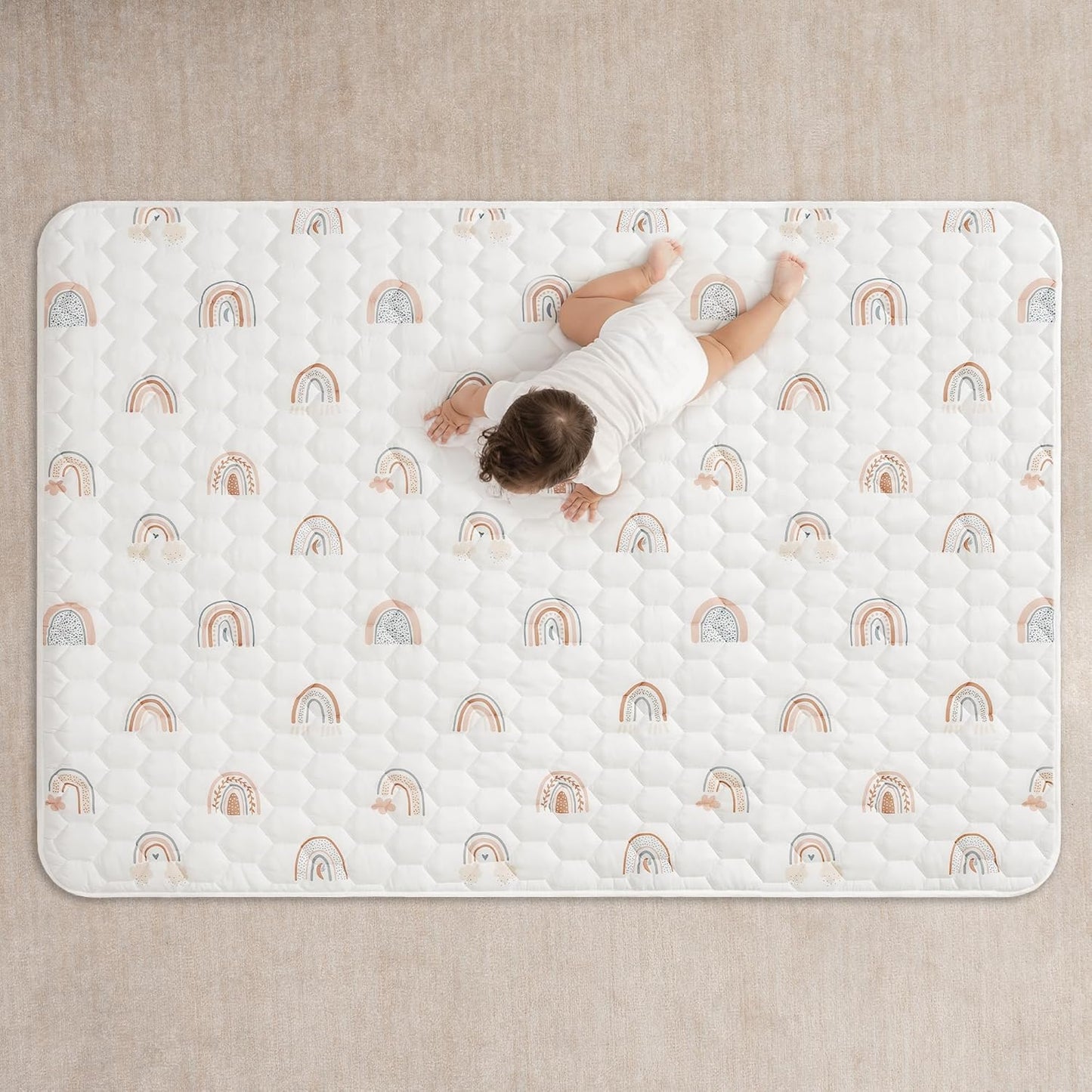 Comfy Cubs Rectangle Kids Play Mat - Medium 48 x 72 inches Soft Quilted Baby Floor Mat with