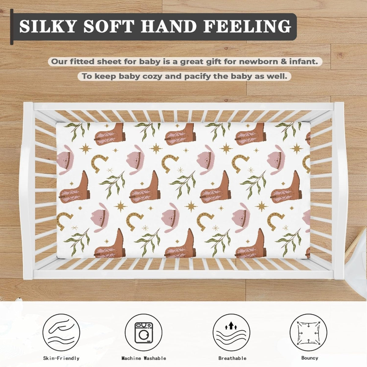 Western Pattern Design Fitted Crib Sheet Cowboy Style Baby Crib Sheet Fit Standard Crib and Toddler