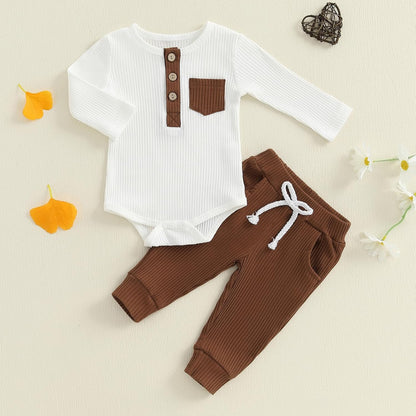 fhutpw Baby Boy Clothes 3 6 12 18 Months Ribbed Knitted Long Sleeve Romper and Pants Sets Newborn