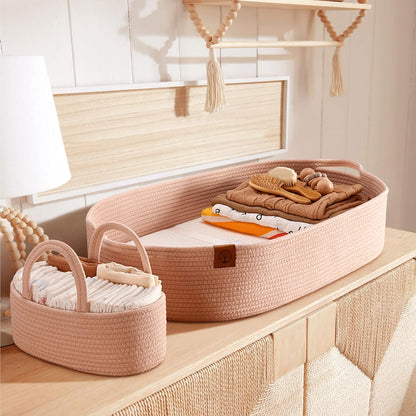 J&JOO Baby Changing Basket includes Diaper Caddy - Breathable & Waterproof Dual-Cover, Portable