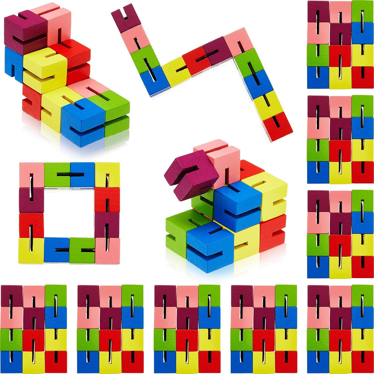 Wooden Toy Twist Block Cubes Puzzle Sensory Toys for Teens Party Favors for Boys and Girls (12