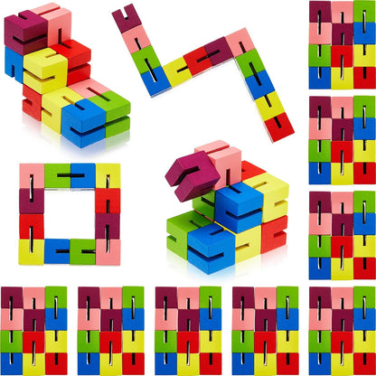 Wooden Toy Twist Block Cubes Puzzle Sensory Toys for Teens Party Favors for Boys and Girls (12