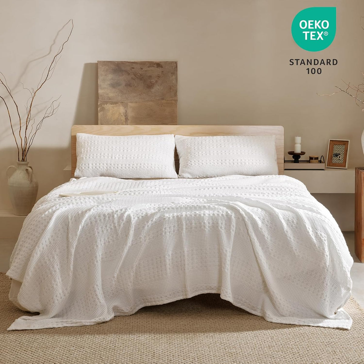 PHF 100% Cotton Waffle Weave Blanket Twin Size, Soft Lightweight Breathable Cozy Summer Blankets