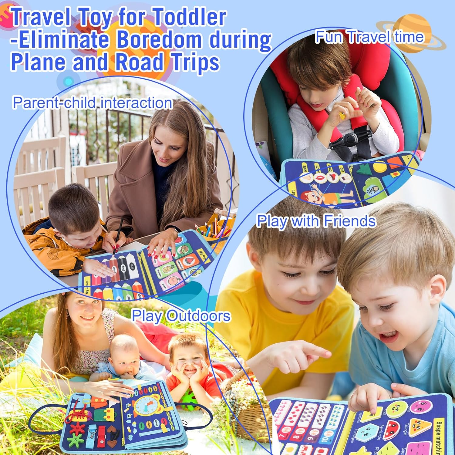 Montessori Busy Board - Ideal Busy Book Toddler Toys & Gifts for Boys & Girls, Toddler Travel