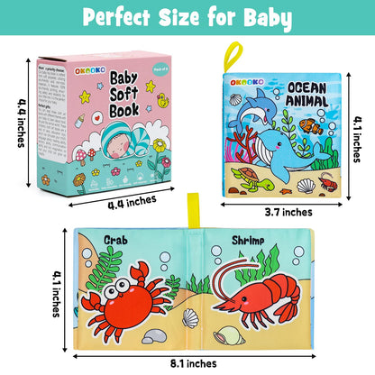 OKOOKO 6 Pack Soft Baby Book, Bath Toy, Soft Cloth Book, Crinkle Book