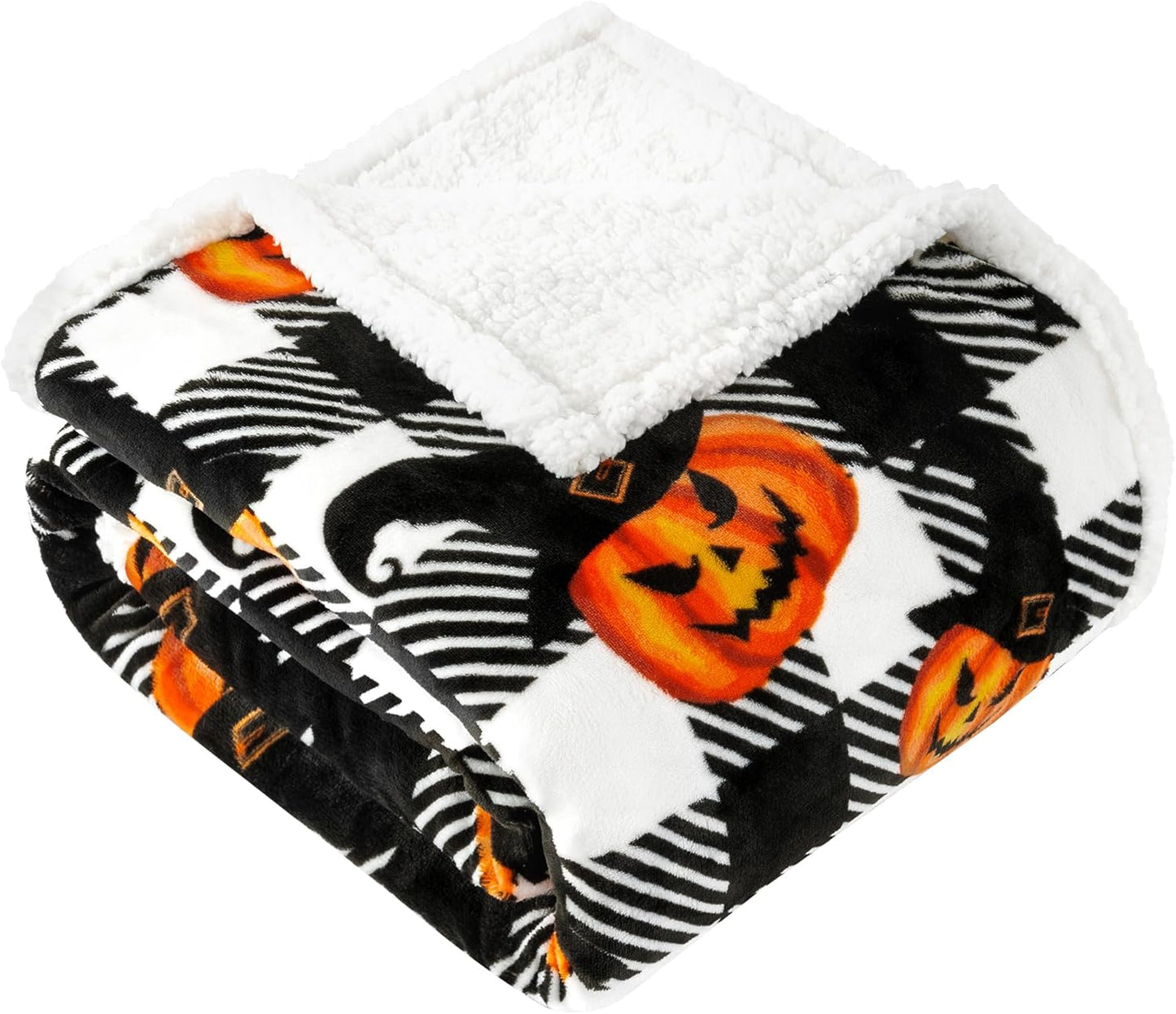 Touchat Halloween Blanket Twin Size 60" X 70"，Pumpkin Sherpa Fall Fuzzy Fluffy Soft Cozy Blankets