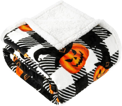Touchat Halloween Blanket Twin Size 60" X 70"，Pumpkin Sherpa Fall Fuzzy Fluffy Soft Cozy Blankets