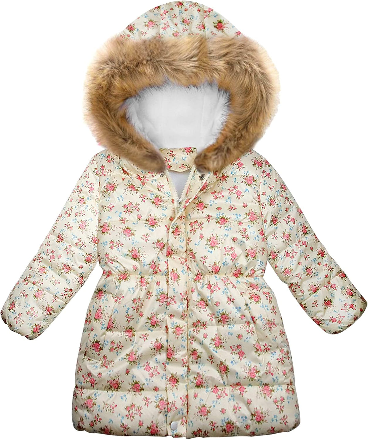 Miss Bei Girl's Winter Coat Jacket Hooded Kids Toddler Flower Print Parka Outwear Warm Cotton
