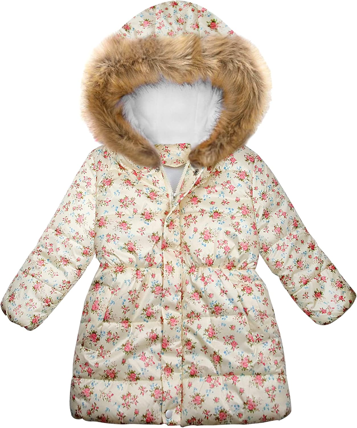 Miss Bei Girl's Winter Coat Jacket Hooded Kids Toddler Flower Print Parka Outwear Warm Cotton