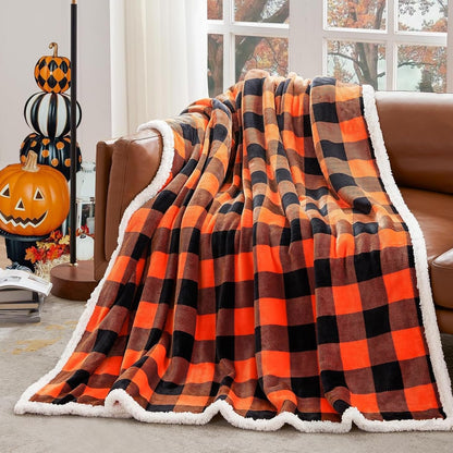 Touchat Halloween Blanket Twin Size 60" X 70"，Fall Autumn Harvest Sherpa Fuzzy Fluffy Soft Cozy
