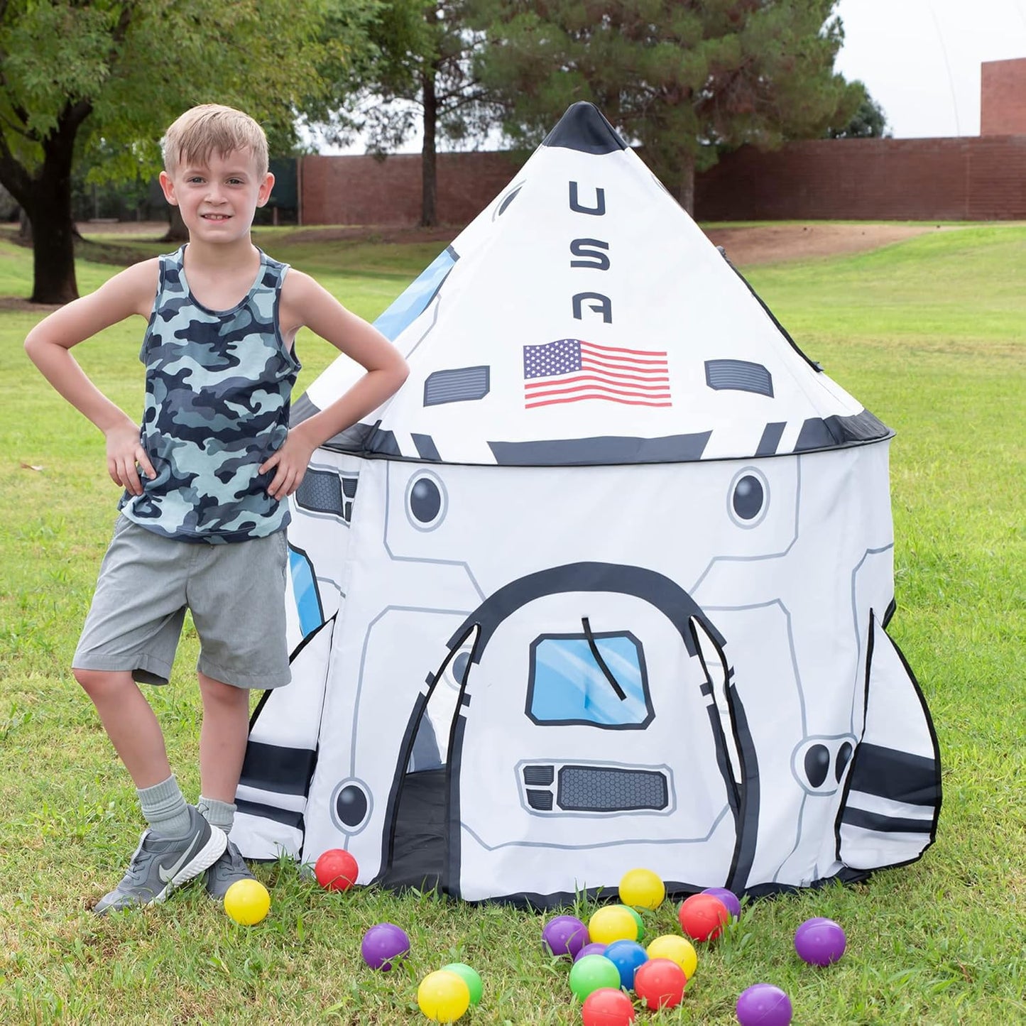 JOYIN Rocket Ship Play Tent Kids Spaceship Playhouse Tent Set Indoor Outdoor Easy Assembly Play Tent