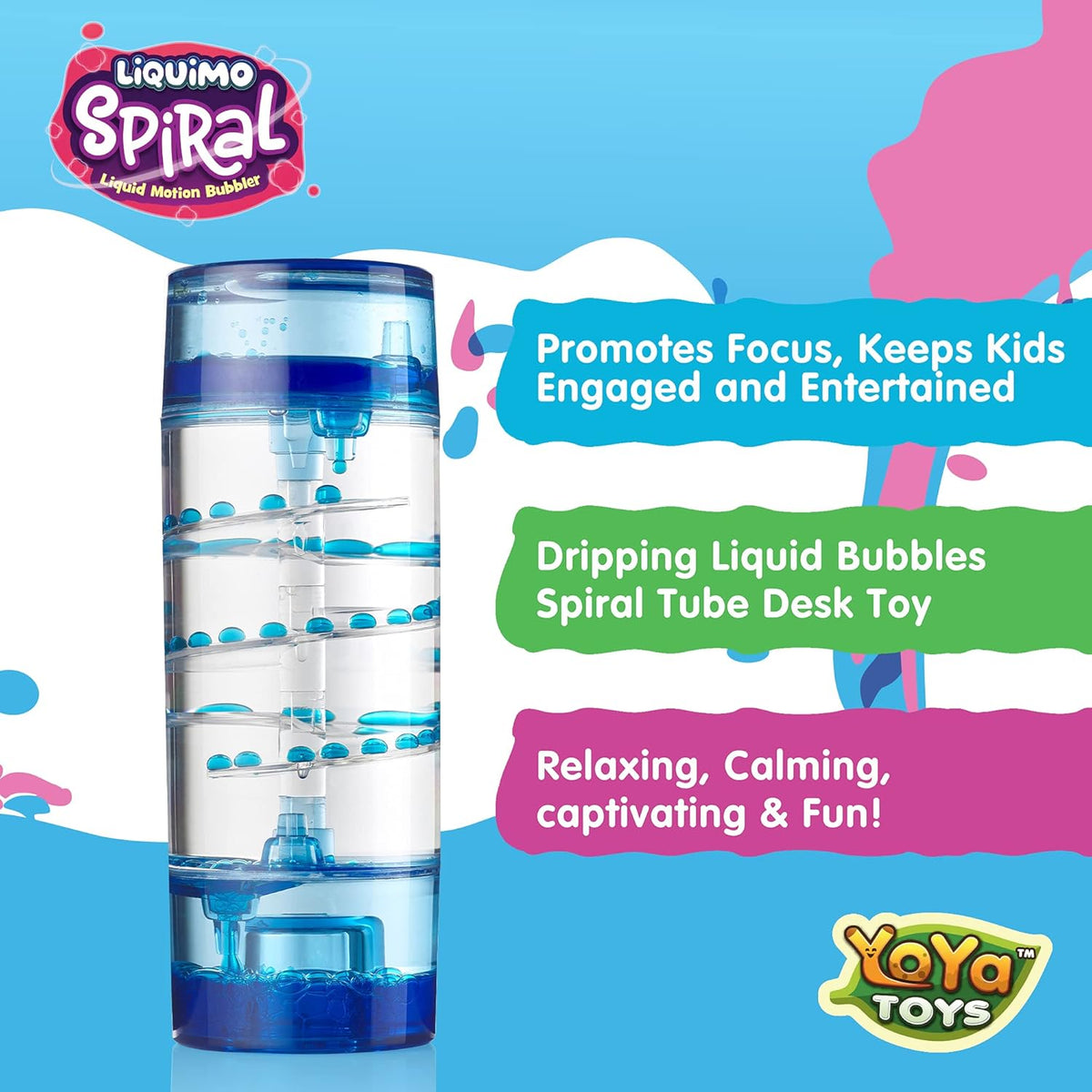 YoYa Toys Liquimo Spiral Liquid Motion Bubbler Timer for Kids - Bubble Drop Hourglass - Fidget Toys